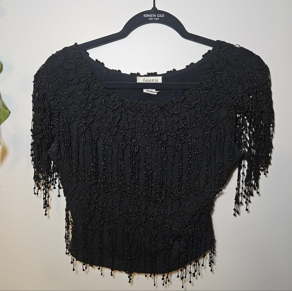 Fanny Tops - Vintage Black Embroidered Lace Top